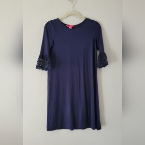 Lilly Pulitzer Navy Blue Ophelia Swing Dress Lace Sleeve Size S